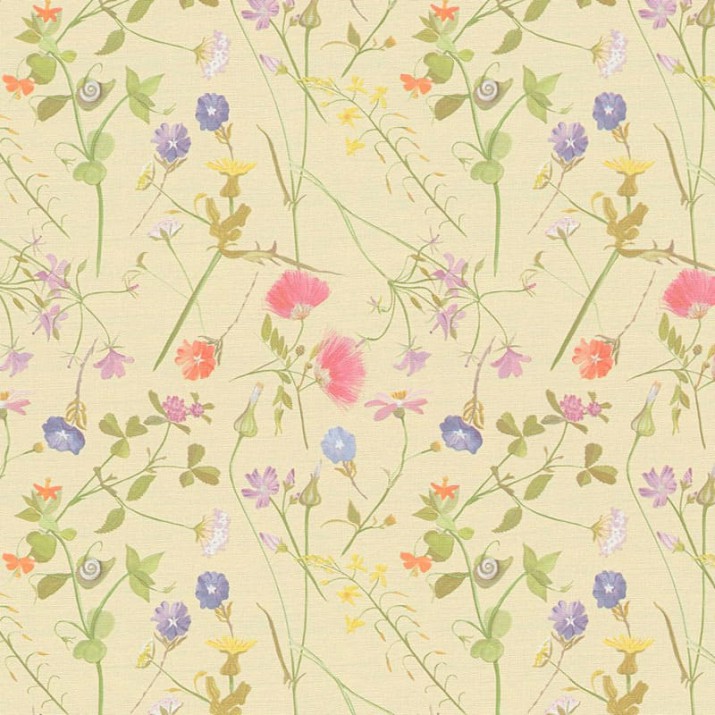 Papier Peint Vinyle sur Intissé Fleur Pastorale Multicolore Fond Jaune – Seychelles de Lutèce - réf. SEY013