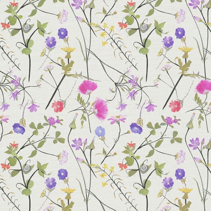 Papier Peint Vinyle sur Intissé Fleur Pastorale Multicolore Fond Blanc – Seychelles de Lutèce - réf. SEY011