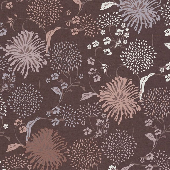 Papier Peint Vinyle sur Intissé Fleur Tokyo Rose et Gris Fond Aubergine – Seychelles de Lutèce - réf. SEY003