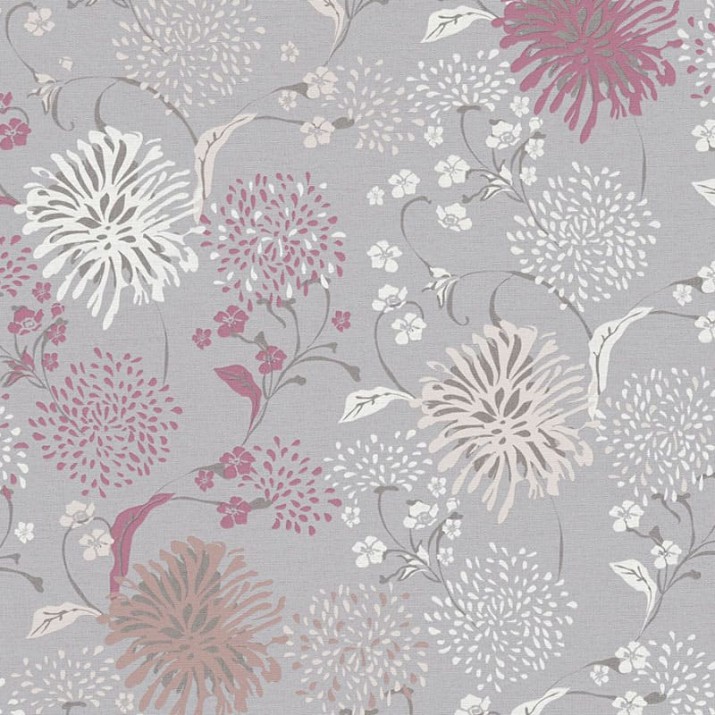 Papier Peint Vinyle sur Intissé Fleur Tokyo Grenat Fond Gris – Seychelles de Lutèce - réf. SEY002