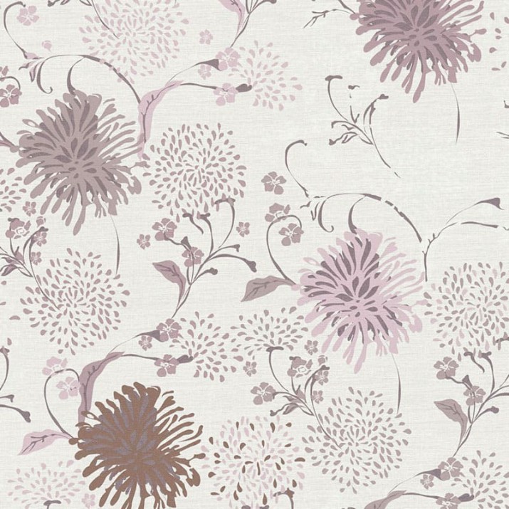 Papier Peint Vinyle sur Intissé Fleur Tokyo Mauve Fané Fond Gris Pâle – Seychelles de Lutèce - réf. SEY001