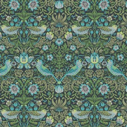 Papier Peint Intissé Oiseaux et Fraises Turquoise – Héritage de Lutèce - réf. HER561