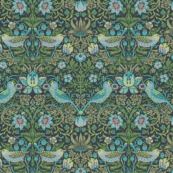 Papier Peint Intissé Oiseaux et Fraises Turquoise – Héritage de Lutèce - réf. HER561