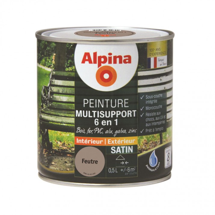 Alpina Peinture Multisupports 6 en 1 - Monocouche - Intérieur & Extérieur - Satin