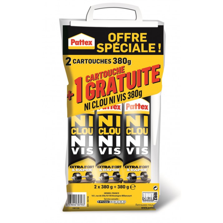 Colle super puissante Ni Clou Ni Vis Chrono 380G Lot 2+1