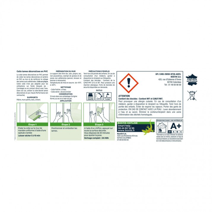 Bostik Colle pour mur spécial lames décoratives PVC