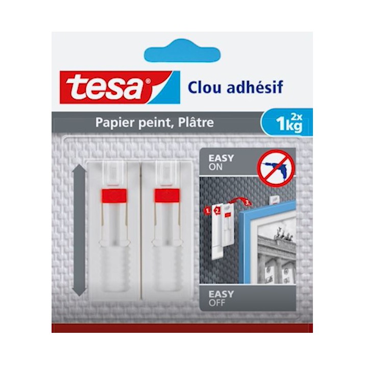 Clou adhésif ajustable papier peint et plâtre Lot de 2