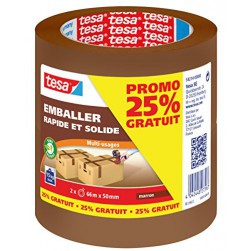 Lot de 2 rouleaux adhésif d'emballage marron 66m x 50mm