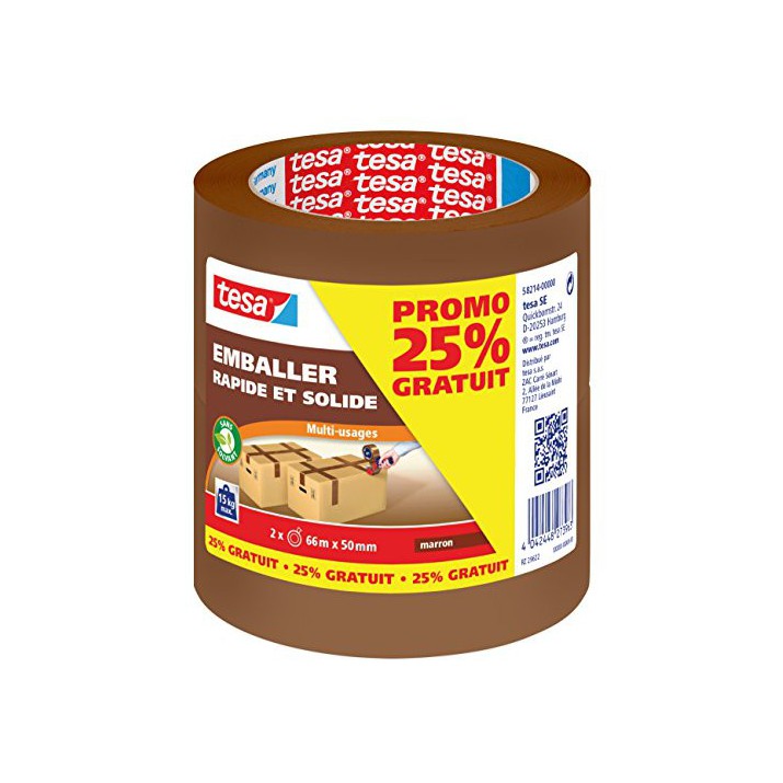 Lot de 2 rouleaux adhésif d'emballage marron 66m x 50mm