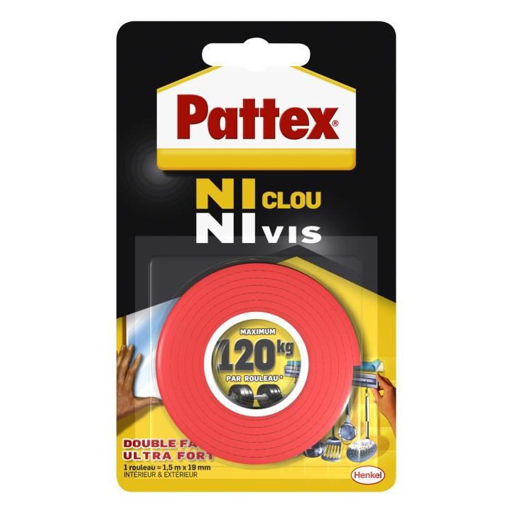 Pattex adhésif double face ultra fort 1,5m x 19mm
