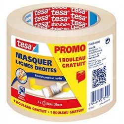 Lot de 2 rouleaux de masquage Crème 50m x 30mm + 1 gratuit