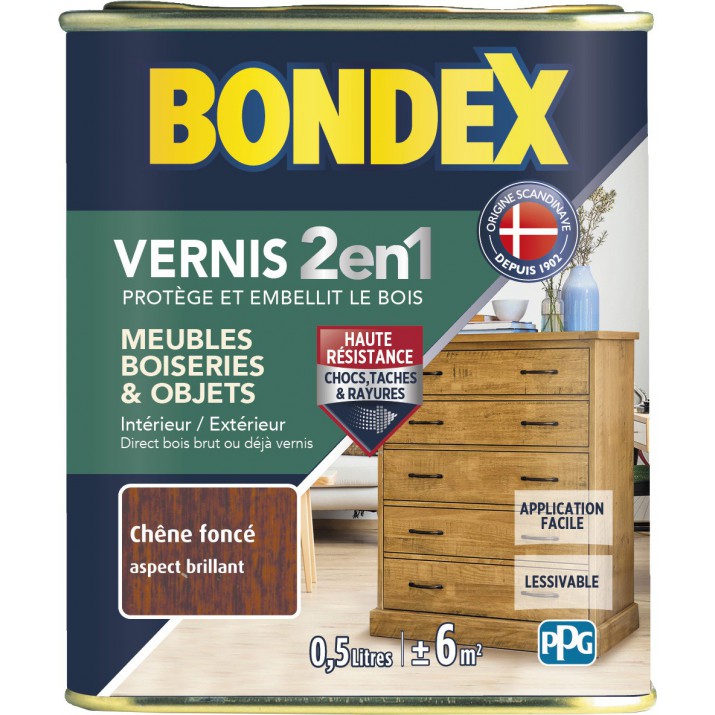 Bondex Vernis Bois 2 en 1 Protège et Embellit Aspect Brillant - 0,5L