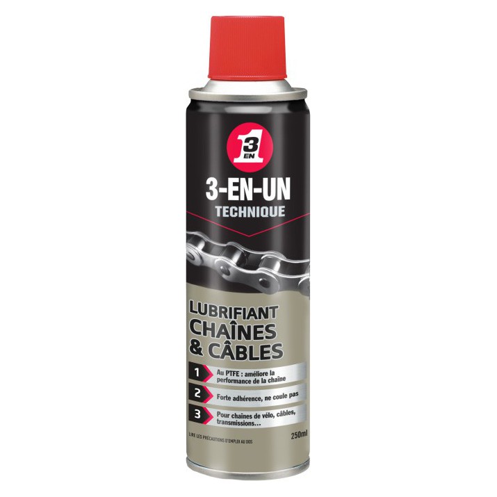 3-en-un Lubrifiant chaînes et câbles 250ml