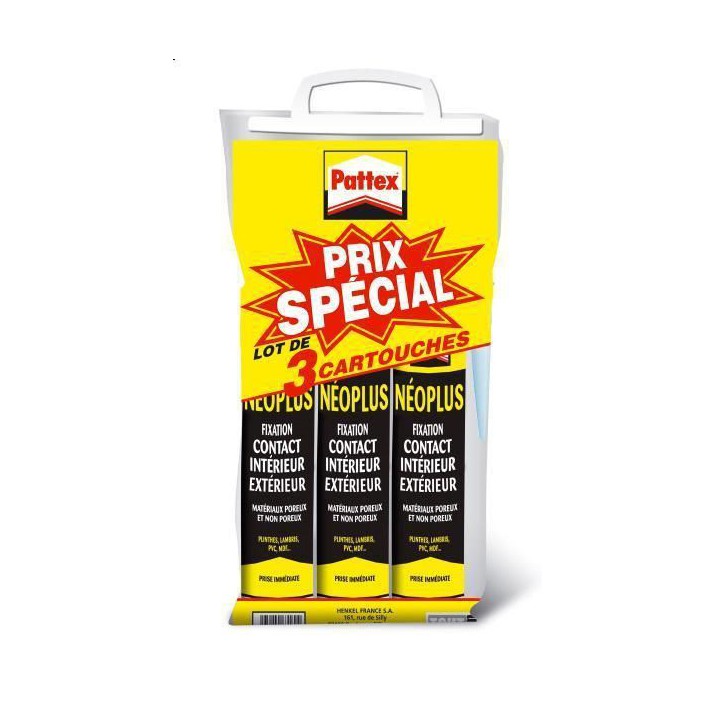 Colle Pattex de fixation isoprène Neoplus Lot de 3x345g