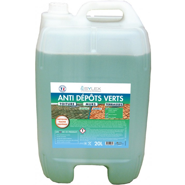 Sylex Nettoyant anti dépôts verts toitures murs terrasses 20L