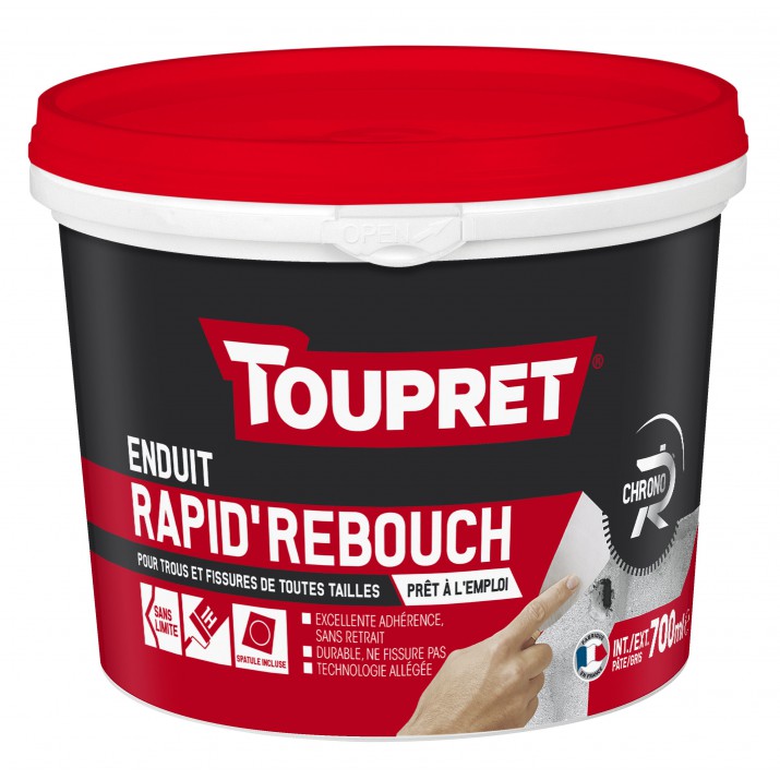 Toupret Enduit de rebouchage Rapid'Rebouch en pâte allégé 700 ml