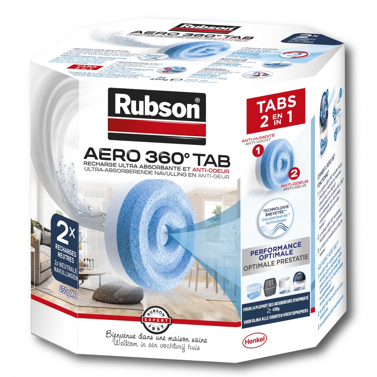 Rubson 2 recharges pour absorbeur d'humidité, Sensation Pure 